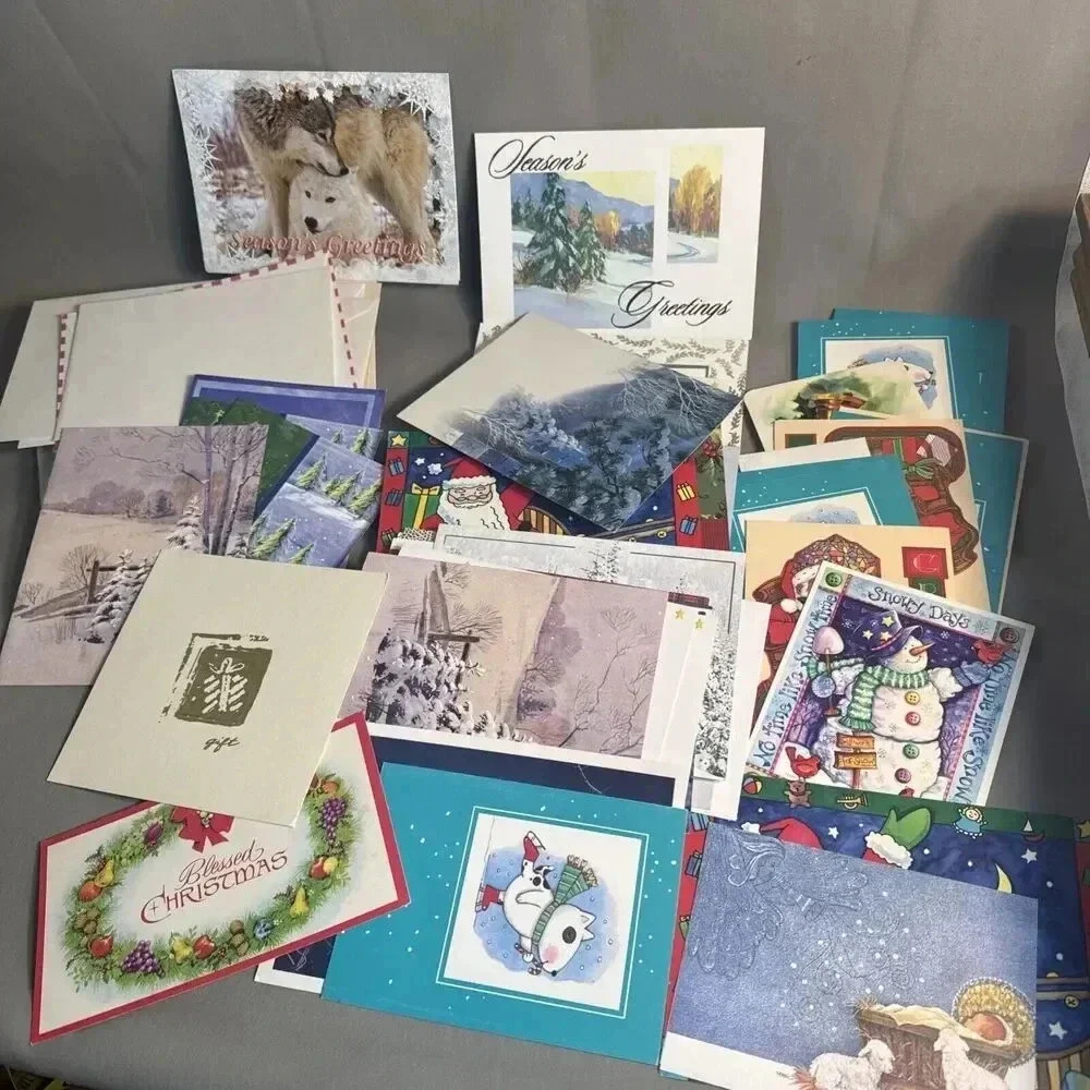 Christmas card LOT 75+ unused Mostly Vintage greeting cards & various envelopes‎